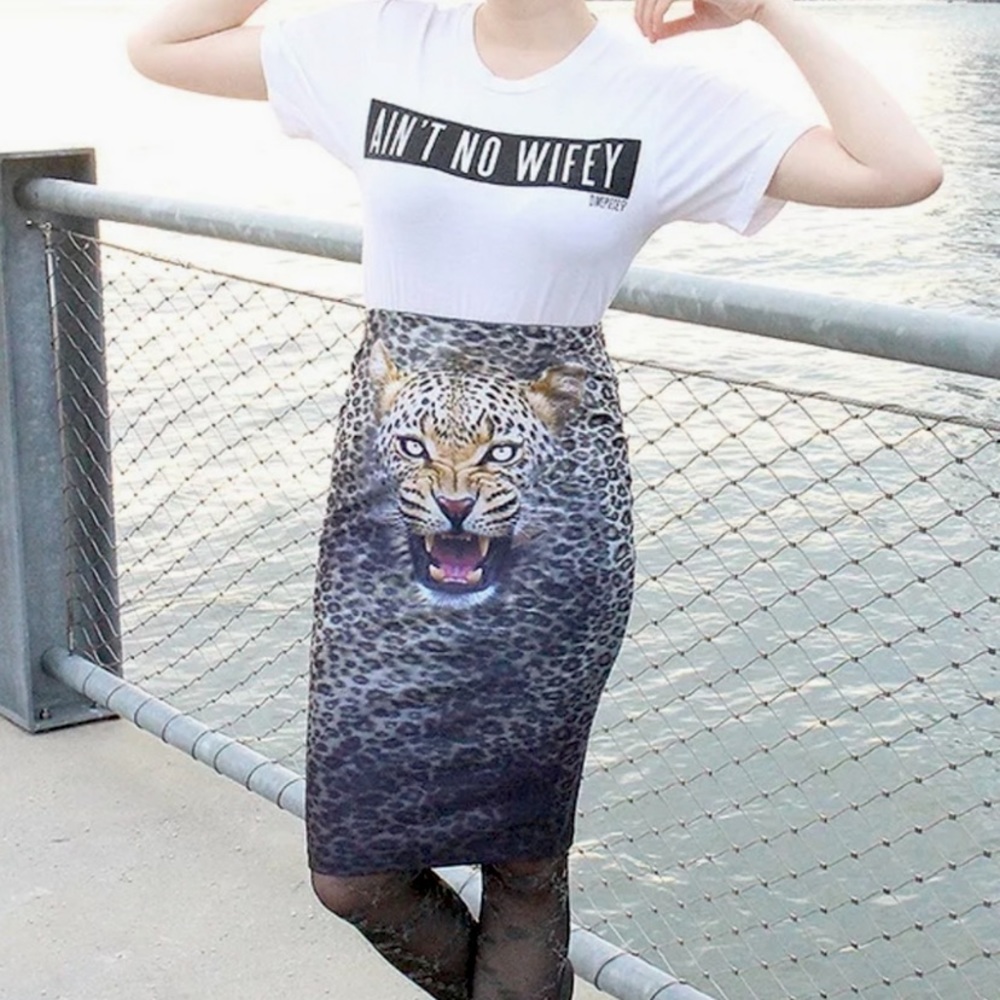Iron fist leopard print cheetah high waisted pencil pinup skirt